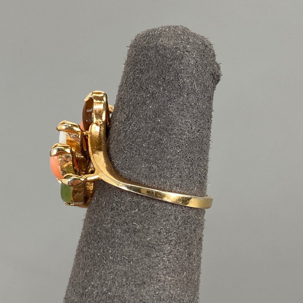 Vintage Gold Tone Multi Stone Cluster Ring Jade Tiger Eye Onyx Opal Sz 4.25 - Picture 3 of 14